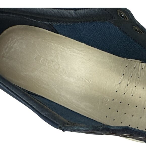 Ecco Navy Leather Lace-Up wide Shoes Womens Size 35/5 Danish Design Comfortable - Picture 10 of 13